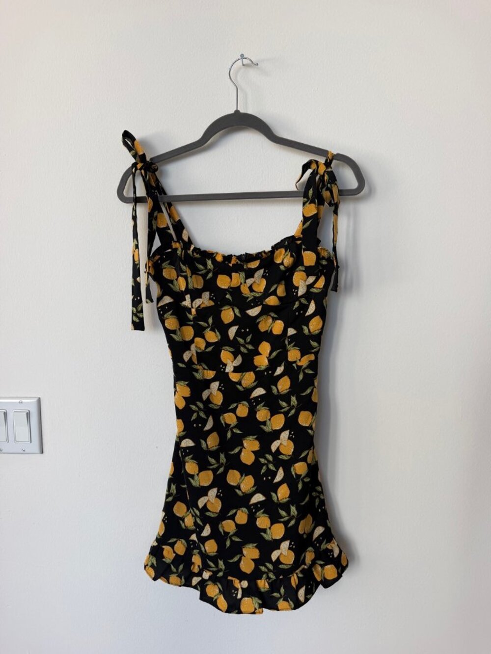 Kourt Black Lemon Print Mini Dress - 4 - Tie Straps